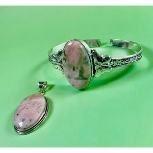 💗🦋 Pink Opal Butterfly Cuff & Pendant Matching Set 🦋💗